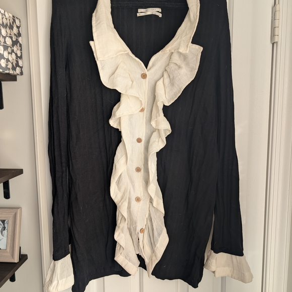 Anthropologie Black and White Ruffled Cardigan - Picture 4 of 5